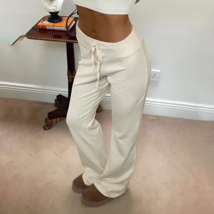 Damen nan weiche Highwaist-Loungehose aus Baumwollmix mit elastischem Komfortbund, Bindekordel und geradem Bein Drune