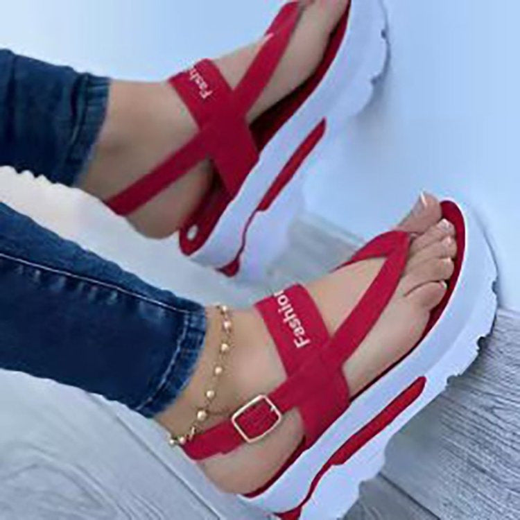 Damen nan Plateau-Sandalen mit Zehensteg, gepolstertem Fußbett und verstellbarem Knöchelriemen Drune