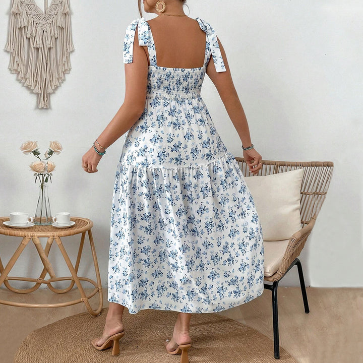 Damen Maxikleid mit floralen Mustern und schmückenden Trägern Drune