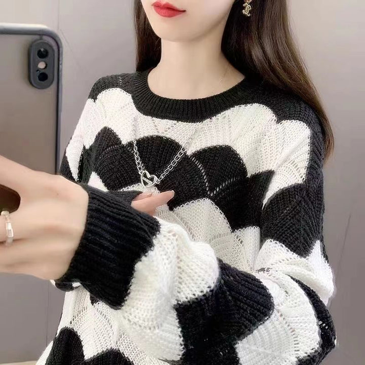 Damen Grobstrickpullover mit Wellenmuster Drune