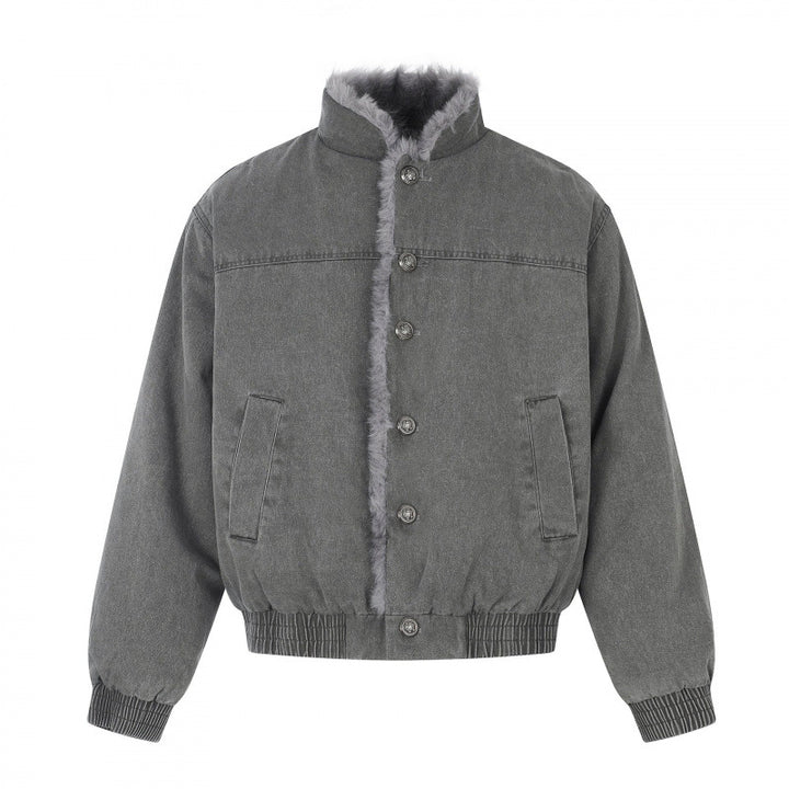 Herren Kurz geschnittene Blousonjacke mit Kunstfellfutter, Stehkragen und elastischem Saum Drune