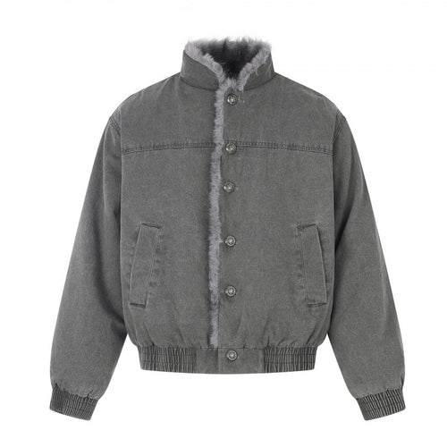 Herren Kurz geschnittene Blousonjacke mit Kunstfellfutter, Stehkragen und elastischem Saum Drune