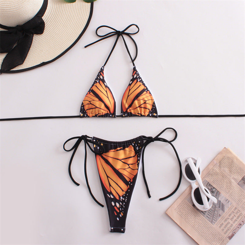 Damen Triangel-Bikini mit Schmetterling-Design und verstellbaren Bändern Drune