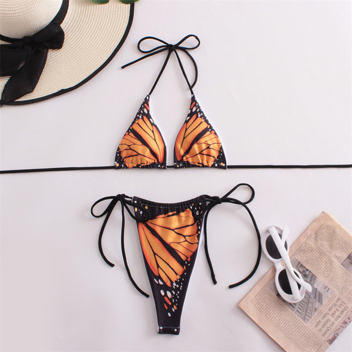 Damen Triangel-Bikini mit Schmetterling-Design und verstellbaren Bändern Drune