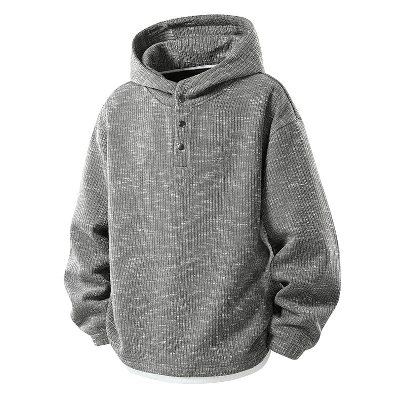 Herren Oversize Strick-Kapuzenpullover mit Druckknopf-Leiste und melierter Struktur Drune