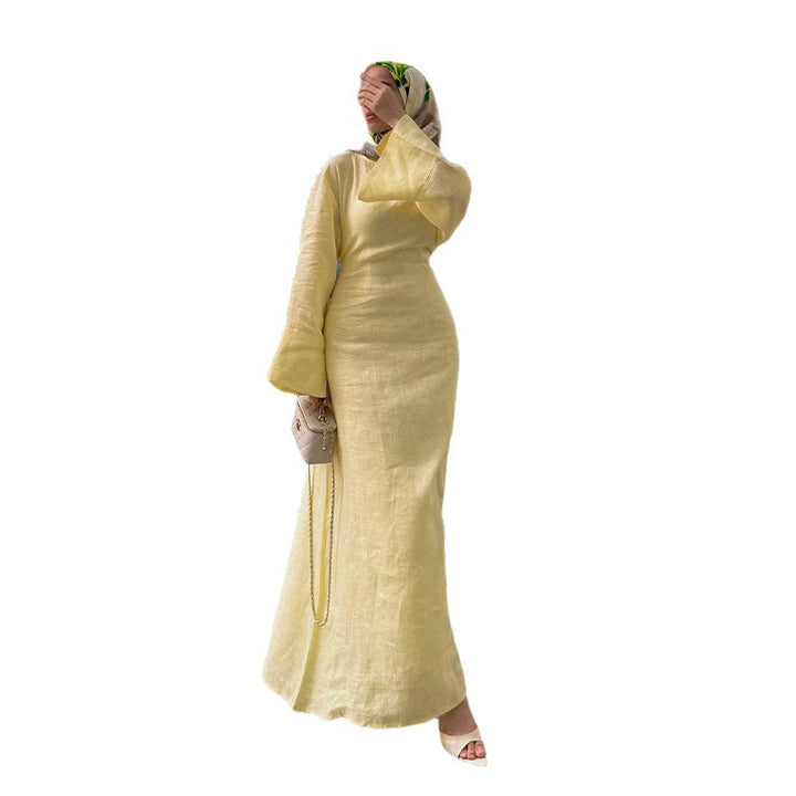 Damen Langes, elegantes Maxikleid aus leichtem Stoff mit Taillengürtel Drune