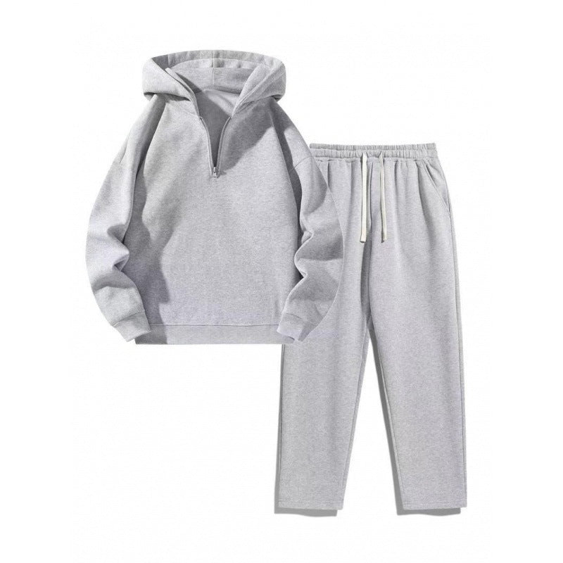 Damen nan Relax-Set mit kurzem Halbzip, übergroßer Kapuze und taillenhoher tapered Jogginghose Drune