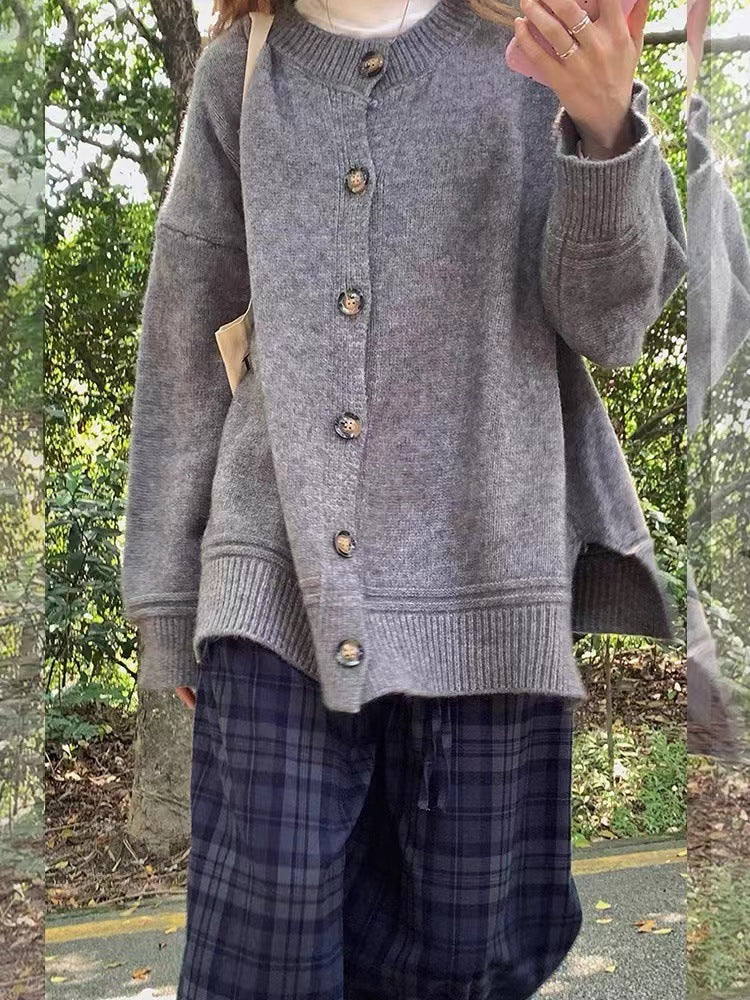 Damen lässige Strickjacke mit großen Knöpfen und oversized Schnitt Drune