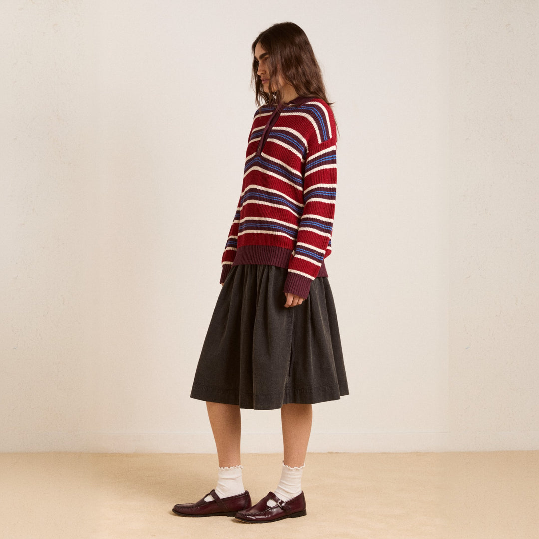 Damen Oversize Strickpullover mit Polokragen & mehrlagigem Streifenrelief Drune