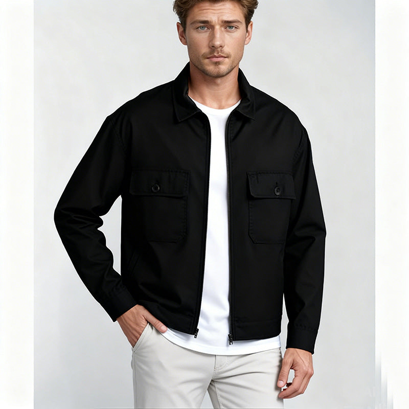 Herren Overshirt im Workwear-Stil mit durchgehendem Reißverschluss und aufgesetzten Brusttaschen Drune