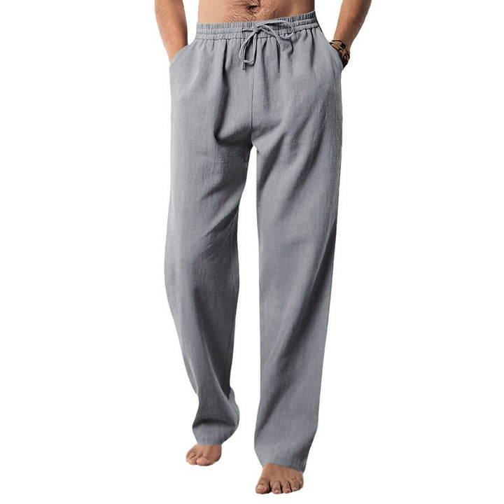 Herren nan lockere Leinen-Hose mit Elastikbund und Seitentaschen Drune