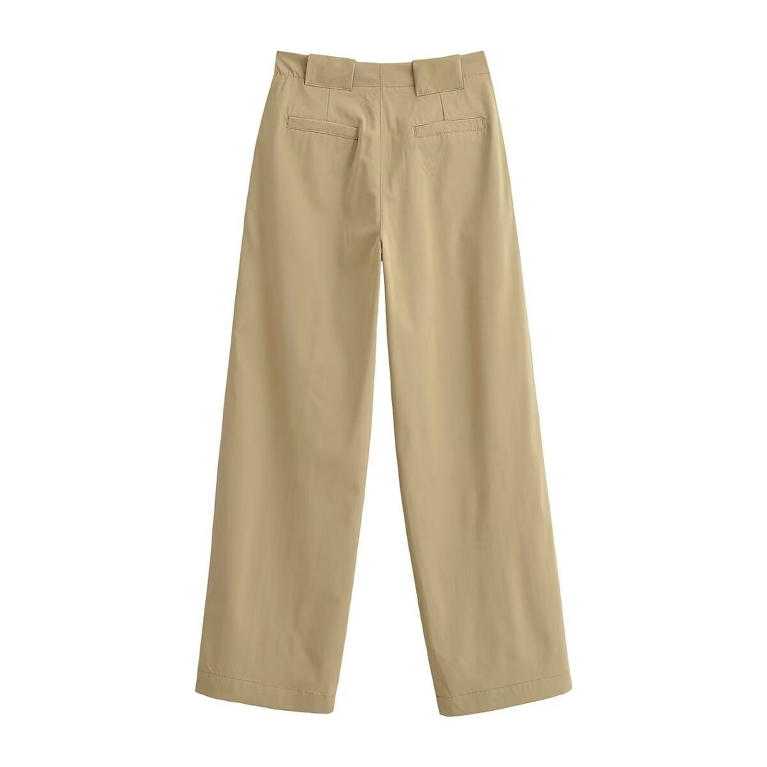 Damen Weite High Waist Hose mit Bundfalten, Bügelfalte und Eingrifftaschen Drune