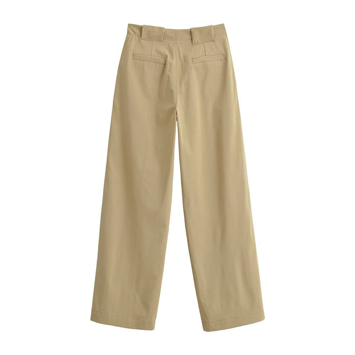 Damen Weite High Waist Hose mit Bundfalten, Bügelfalte und Eingrifftaschen Drune