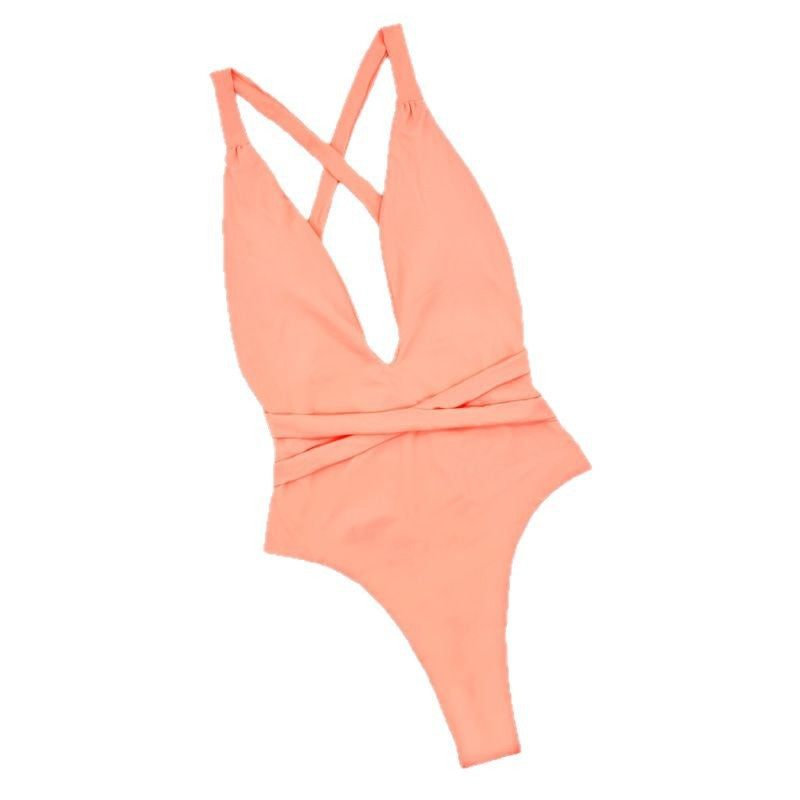Damen Einteiliger Badeanzug mit tiefem V-Ausschnitt und stilvollem Wickel-Design Drune