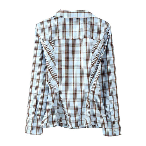 Damen nan karierte Wickel-Hemdbluse mit Hemdkragen und asymmetrischer Knopfreihe Drune
