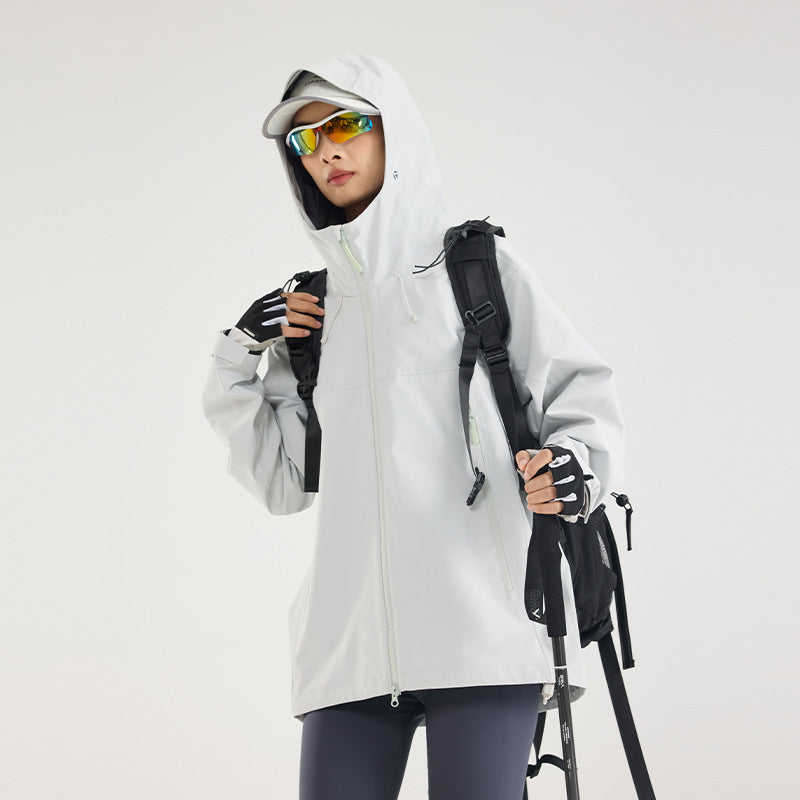 Damen Leichte technische Regenjacke im Oversize-Utility-Schnitt mit verstellbarer Kapuze Drune