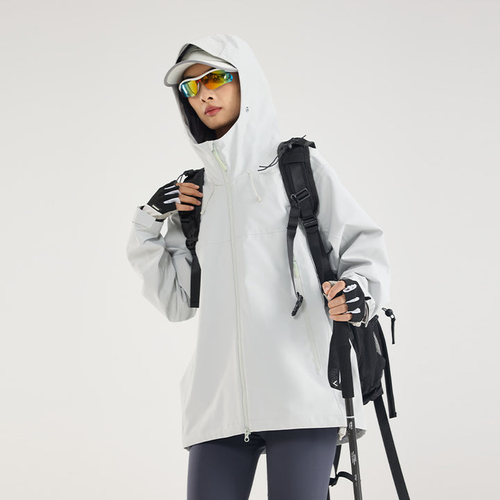 Damen Leichte technische Regenjacke im Oversize-Utility-Schnitt mit verstellbarer Kapuze Drune