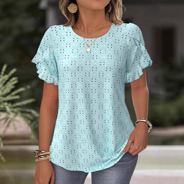 Damen nan Broderie-Anglaise-Bluse mit doppeltem Volantärmel und legerer Hüftlänge Drune