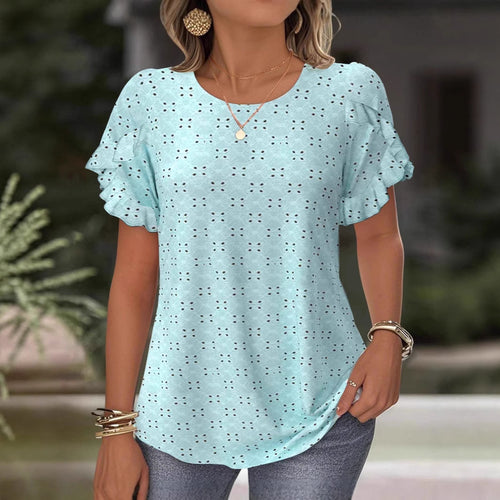Damen nan Broderie-Anglaise-Bluse mit doppeltem Volantärmel und legerer Hüftlänge Drune