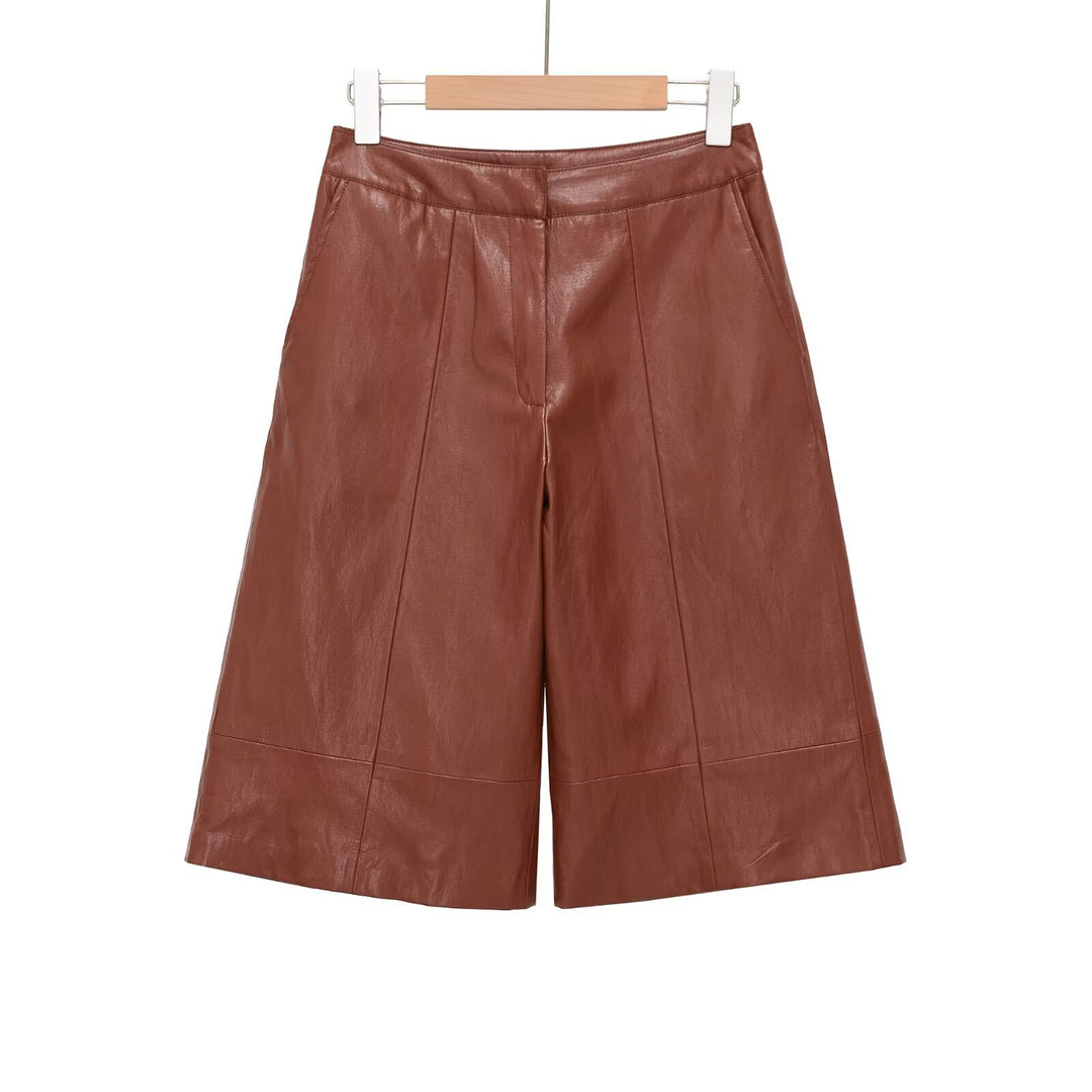 Damen elegante Culotte aus hochwertigem Leder mit weitem Schnitt Drune