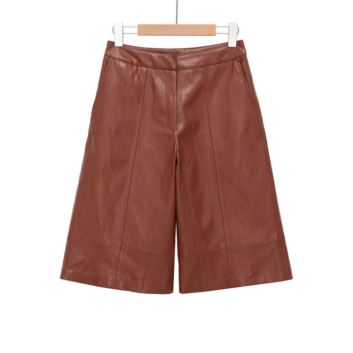 Damen elegante Culotte aus hochwertigem Leder mit weitem Schnitt Drune