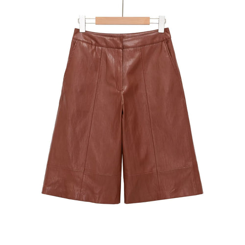 Damen elegante Culotte aus hochwertigem Leder mit weitem Schnitt Drune