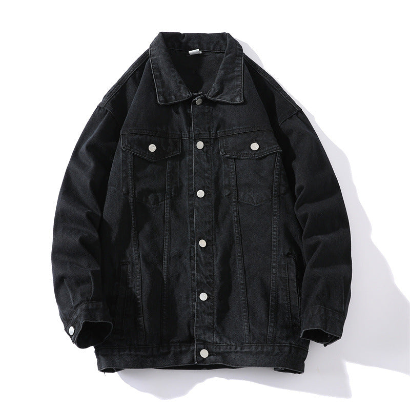 Unisex Oversize-Jeansjacke aus robustem Denim mit Druckknopfleiste Drune