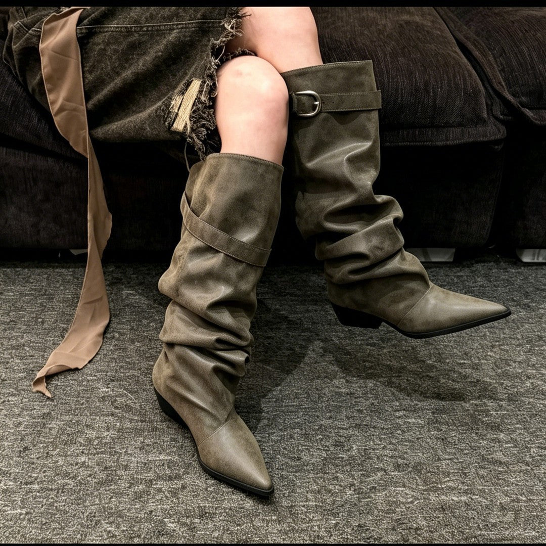 Damen Modische Stiefel mit hohem Schaft Drune