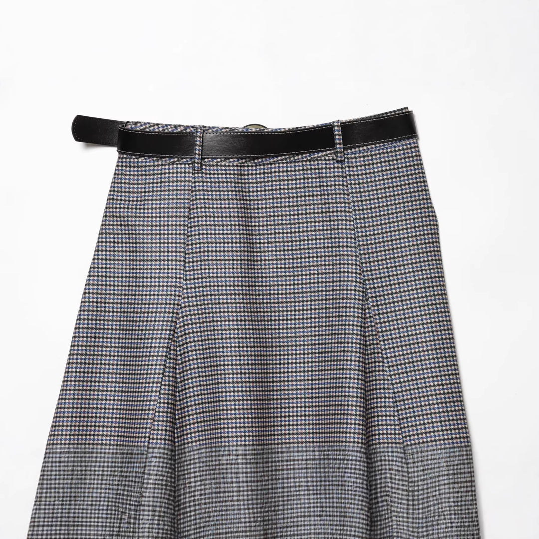 Damen A-Linien Midirock mit hoher Taille und Gürtel Drune