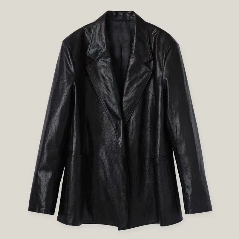 Damen oversized Kunstleder Blazer Drune