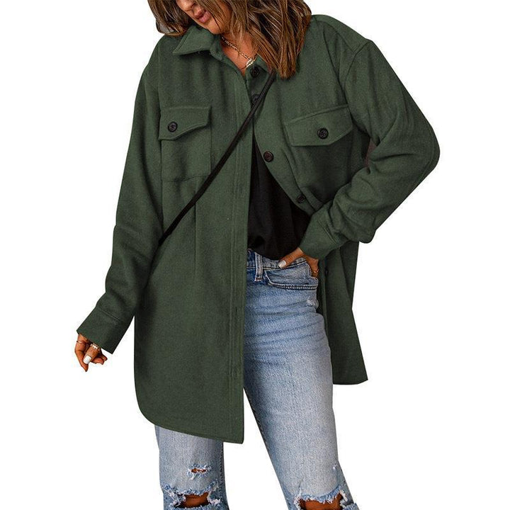 Damen Oversize-Hemdjacke mit Brustklappen und langem Schnitt Drune