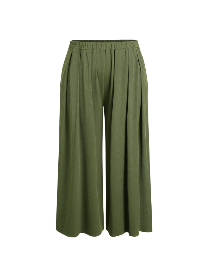 Damen Weite Feinstrick-Palazzohose mit hohem Elastikbund und Faltenfall Drune