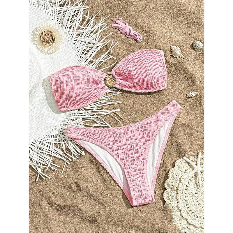 Damen Bandeau-Bikini mit Raffungen und floralem Akzent Drune