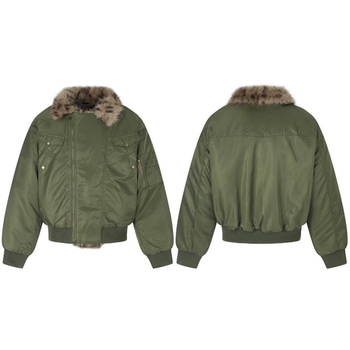 Damen wattierte Bomberjacke mit Kunstpelzkragen und Utility‑Details Drune