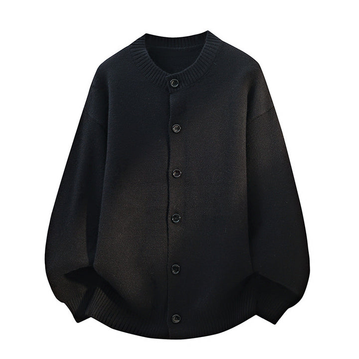 Unisex Oversize Strickcardigan mit Rundhalsausschnitt, Ballonärmeln & durchgehender Knopfleiste Drune