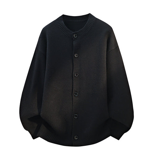 Unisex Oversize Strickcardigan mit Rundhalsausschnitt, Ballonärmeln & durchgehender Knopfleiste Drune
