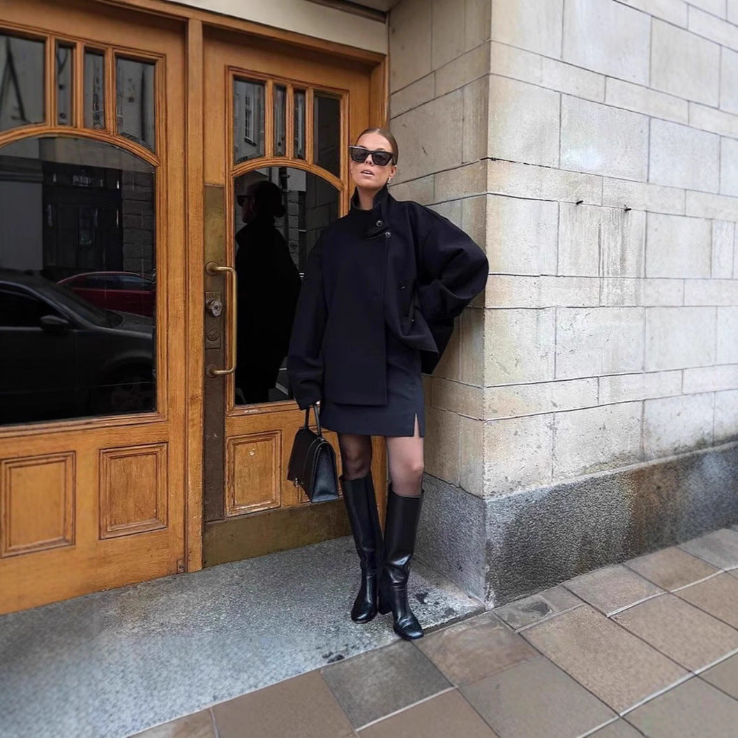Damen moderne und praktische Kurzjacke mit hochschließendem Kragen Drune