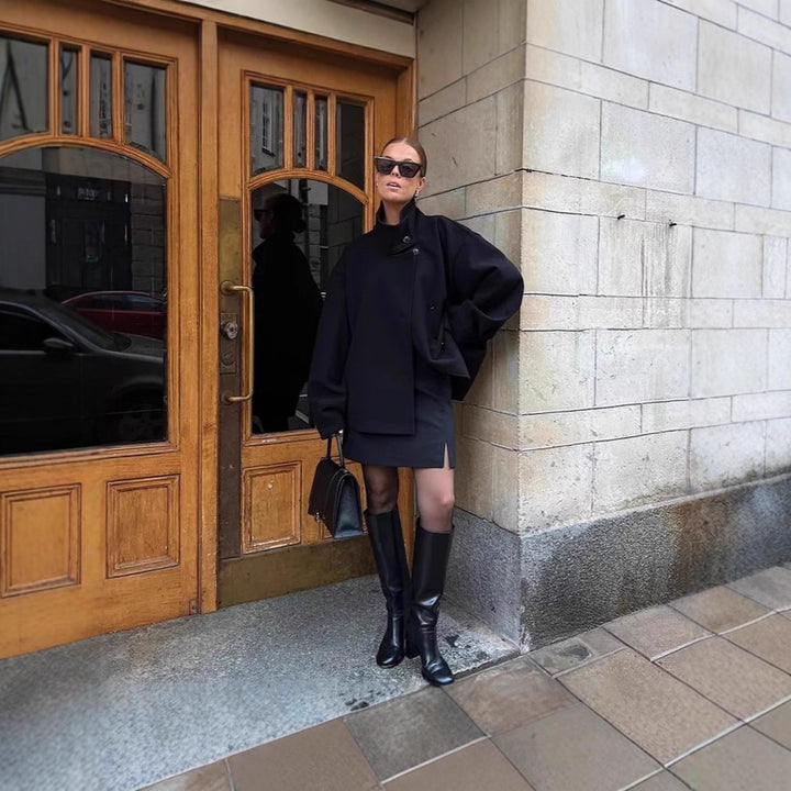 Damen moderne und praktische Kurzjacke mit hochschließendem Kragen Drune