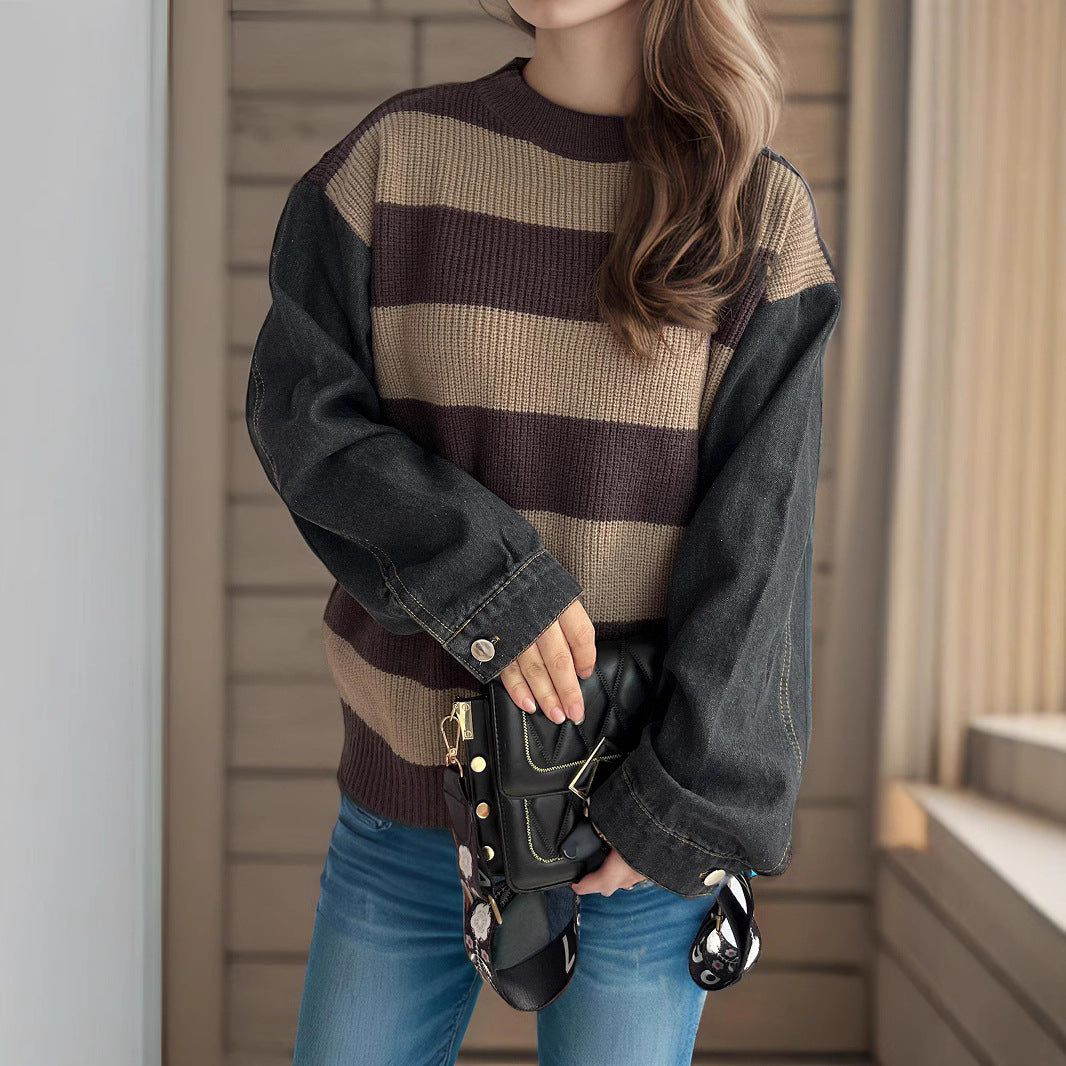 Damen gestreifter oversized Pullover mit weichem Baumwollmix und modernem Design Drune
