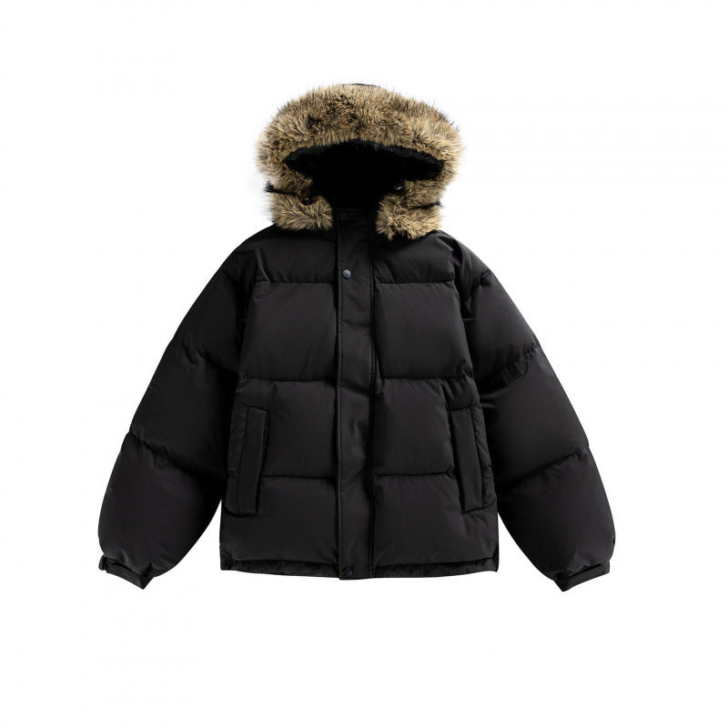 Unisex Wattierte Kapuzenjacke mit abnehmbarer Kunstfellkapuze und Boxy‑Silhouette Drune