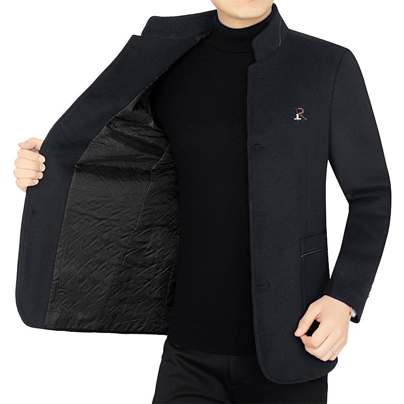 Herren Eleganter Wollmix-Kurzmantel im Mandarin-Kragen mit gesteppter Thermo-Innenfütterung Drune