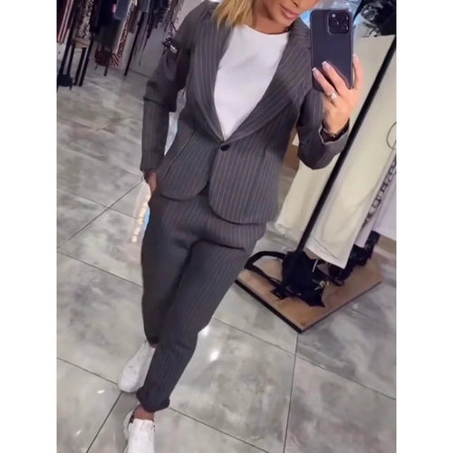 Damen Elegantes business-casual Anzug-Set mit feinen Streifen und modernem Schnitt Drune
