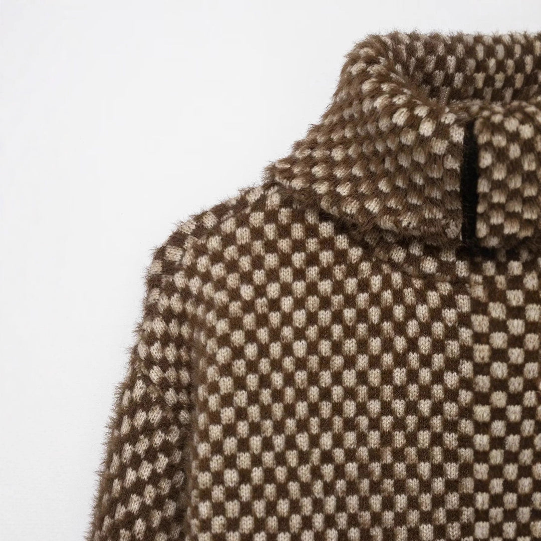 Damen nan kurz geschnittene strukturierte Zip-Strickjacke mit hohem Stehkragen, aufgesetzten Taschen und breitem Rippbund Drune
