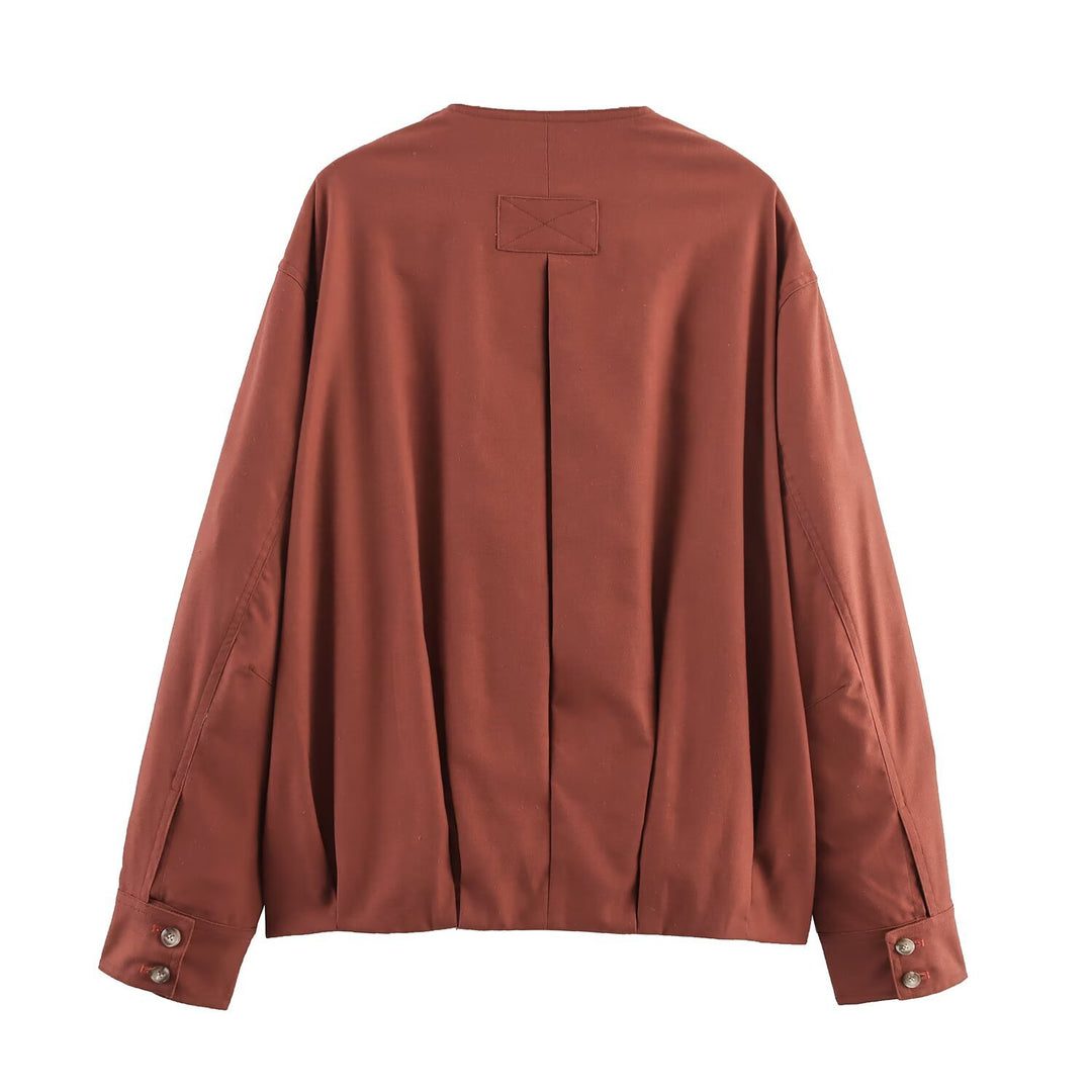 Damen modische Blazerjacke mit hohem Kragen und eleganten Knopfdetails Drune