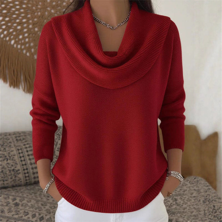 Damen nan schimmernder Strickpullover mit Wasserfallkragen, feiner Glitzerstruktur und schmalem Saum Drune