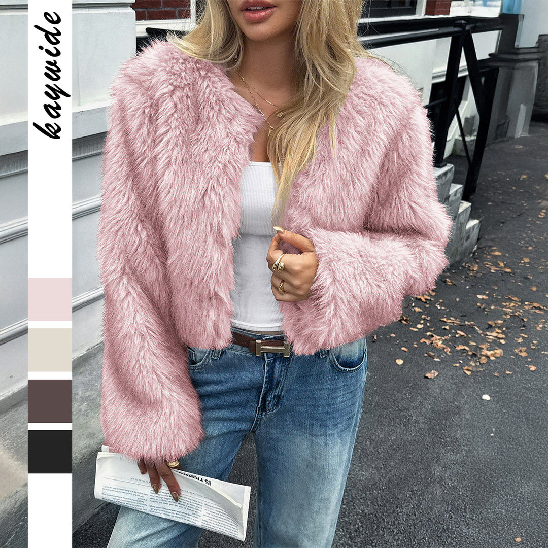 Damen nan kurzes Faux‑Fur Jacke mit voluminösen Ärmeln, offenem Schnitt und kuscheliger Innenfutter Drune