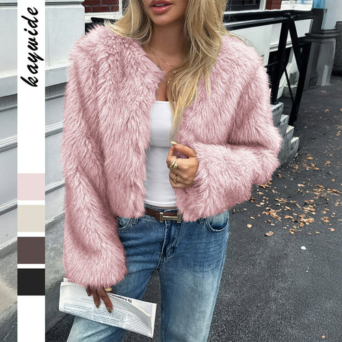Damen nan kurzes Faux‑Fur Jacke mit voluminösen Ärmeln, offenem Schnitt und kuscheliger Innenfutter Drune
