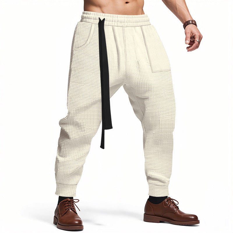 Herren Bequeme Waffelstruktur Jogginghose mit Kordelzug Drune