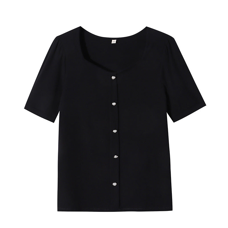 Damen elegantes Oberteil mit feinen Knopfdetails Drune