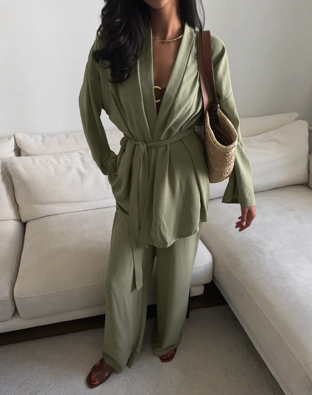 Damen lässiges Jumpsuit-Set mit weitem Schnitt und Taillengürtel Drune